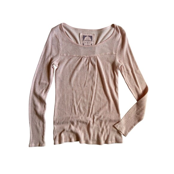 Vintage Y2K Old Navy Fitted Waffle Knit Babydoll Top Size M Pink Speckled Long - Picture 8 of 9